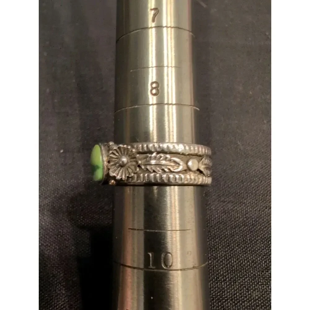 VTG Mens Sterling Silver Natural Green Turquoise Stone Ring Wide Band Sz 8.75